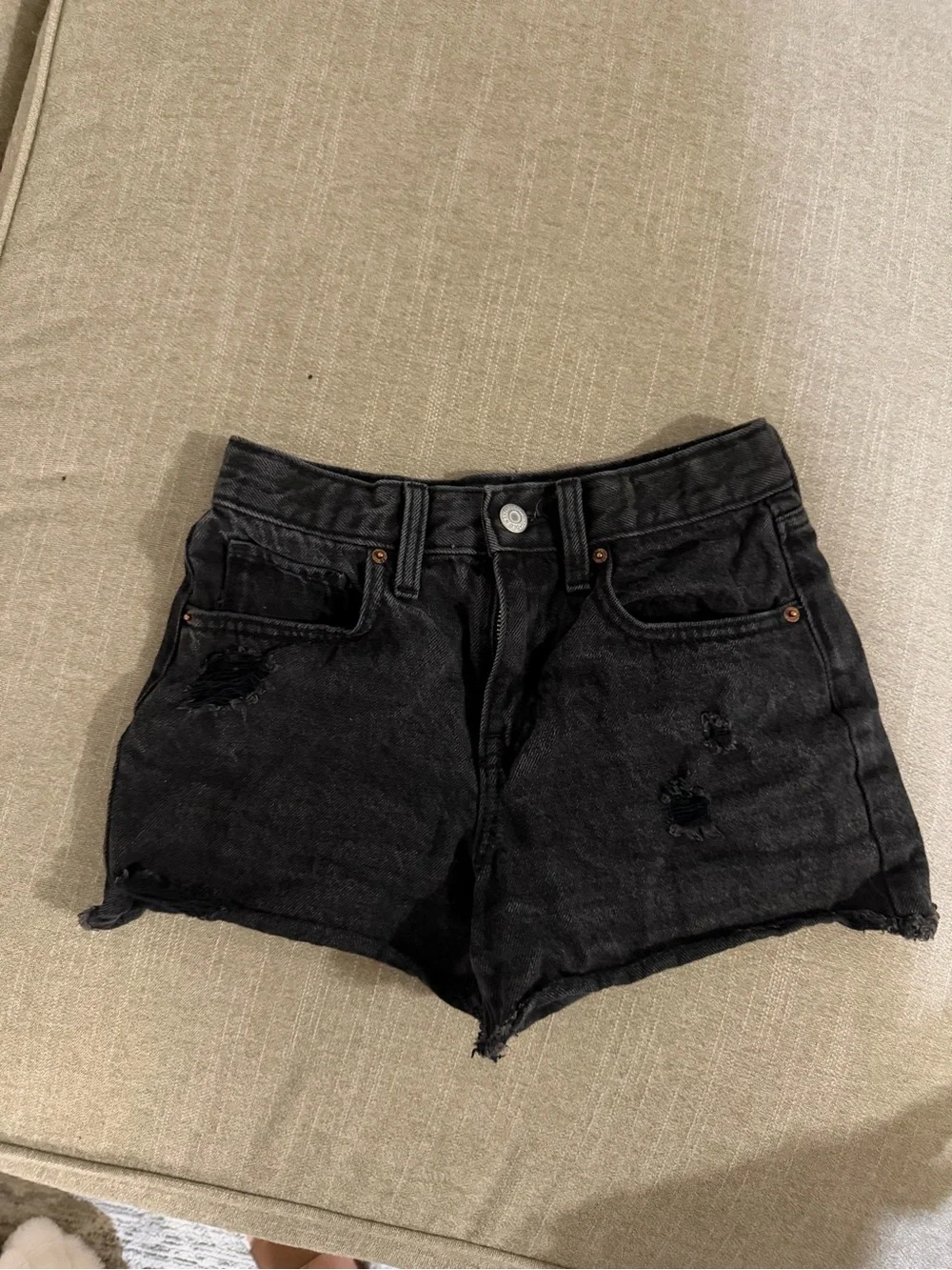 High-Rise Black Distressed Kids Denim Shorts